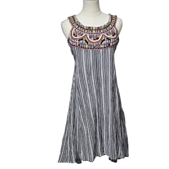 Kyla Seo Dresses & Skirts - Kyla Seo Dress Womens Small Multicolor Embroidered Boho Stripe Cotton Swing